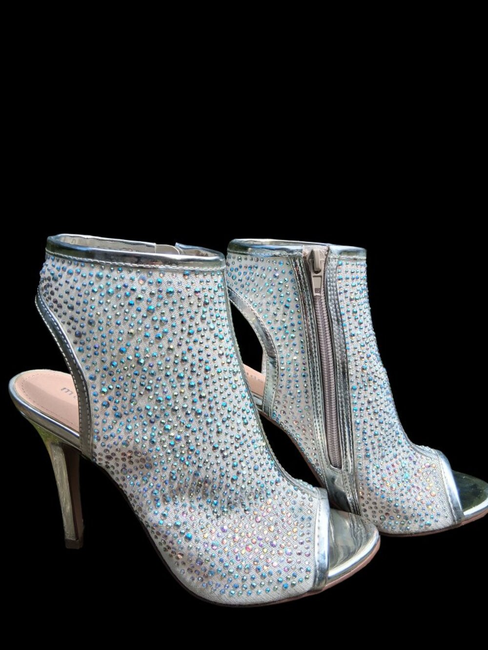 Madden Girl Blue Silver Crystals Ankle Sandals - Sexy - Size 8 Peep-Toe Heels - Picture 4 of 13